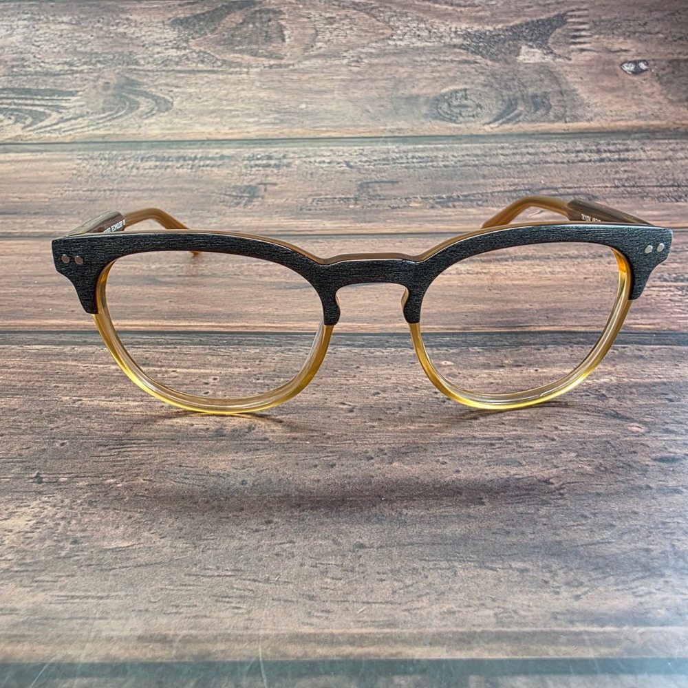 Takumi TK1024 Eyeglasses‎ Black Amber Wood Grain Textured Round Frames 48-19-140